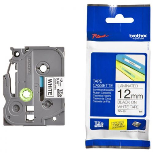 BROTHER Fita laminada branco/preto 12mm , Brother , BROTZE231 , 4977766685177